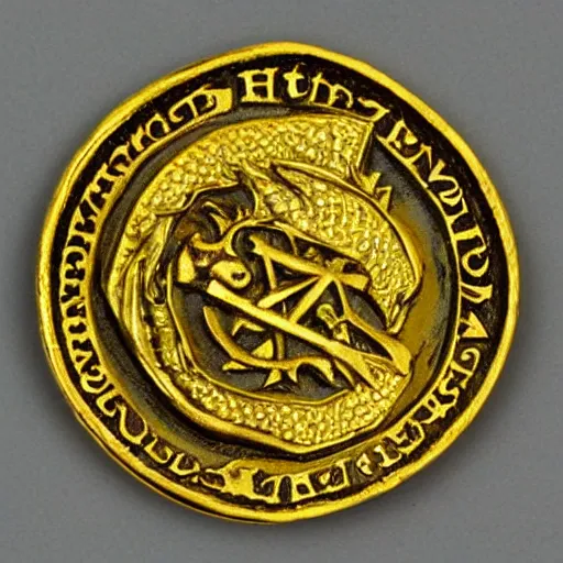 Image similar to pirate coin made of gold portraying of a dragon, high detail