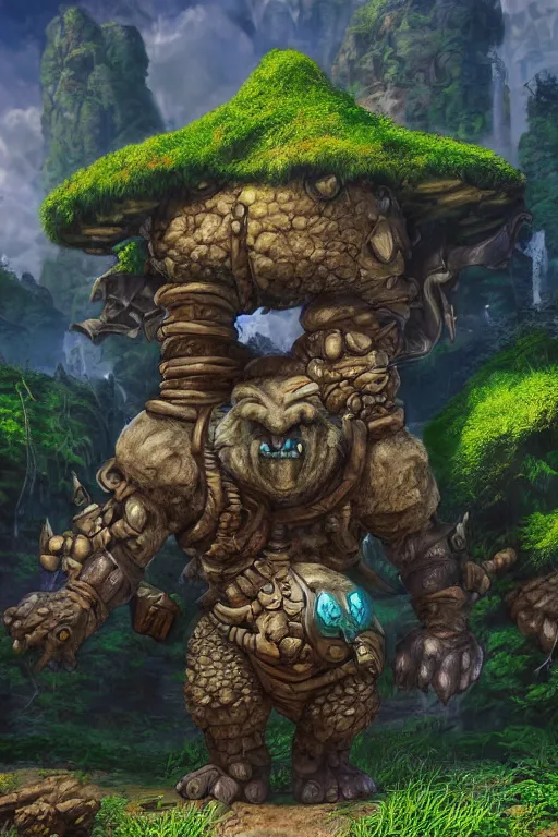 Image similar to zelda fantasy art giant golem troll wood rock greeble gemstone, global illumination ray tracing hdr fanart arstation by sung choi and eric pfeiffer and gabriel garza and casper konefal