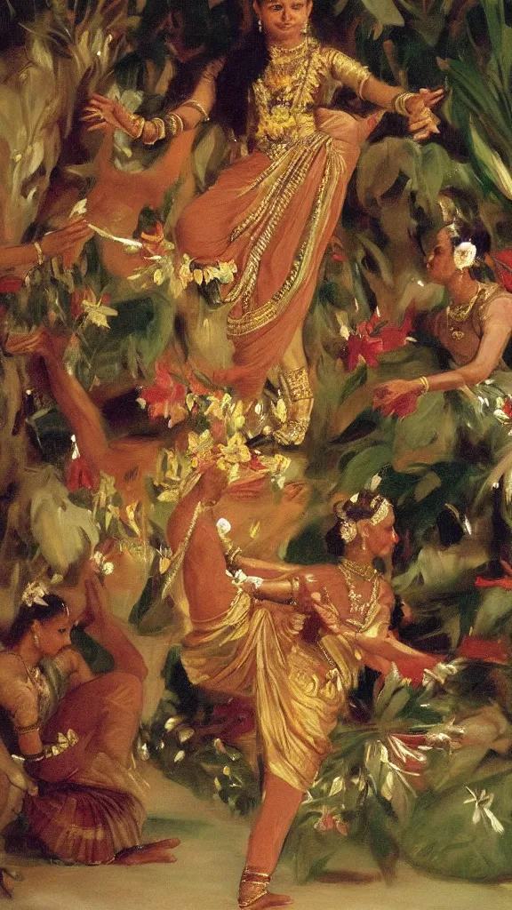 Image similar to a rabbit dancing bharatanatyam in botanical room by john singer sargent, cinematic, detailed