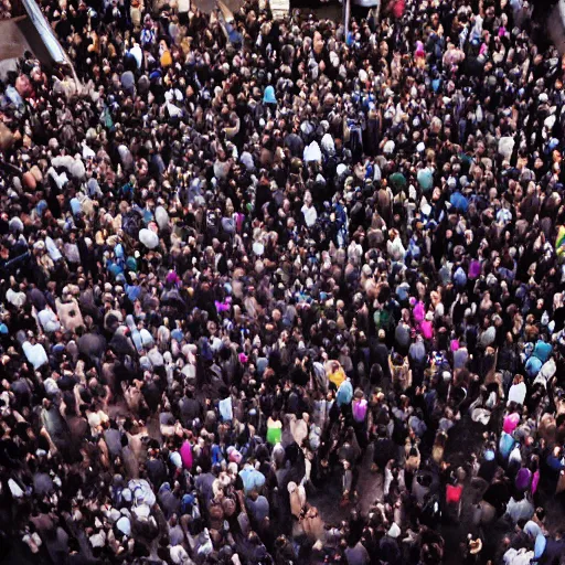 Prompt: a birdseye view of a crowd of people outside of a trendy nightclub in los angeles at night, directed by christopher nolan