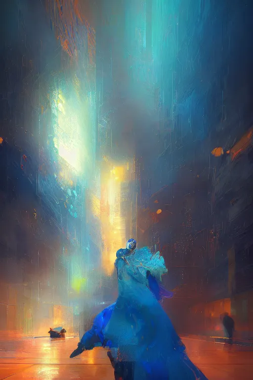 Image similar to nenufar, colorful, blue backgroung,clean, joyful, intricate, elegant, volumetric lighting, digital painting, highly detailed, artstation, sharp focus, illustration, concept art, ruan jia, steve mccurry