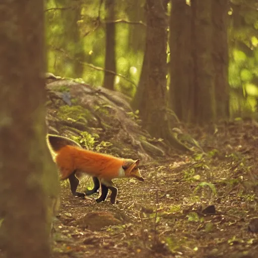 Prompt: a fox in the forest, fujifilm provia 100f, realistic photo