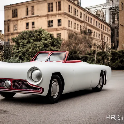 Image similar to Photoshoot of 1950s car designed by H R Giger, XF IQ4, f/1.4, ISO 200, 1/160s, 8K, RAW, unedited, symmetrical balance, in-frame