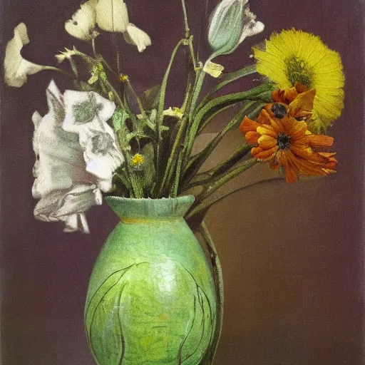 Prompt: impressionist vase of flowers by giger