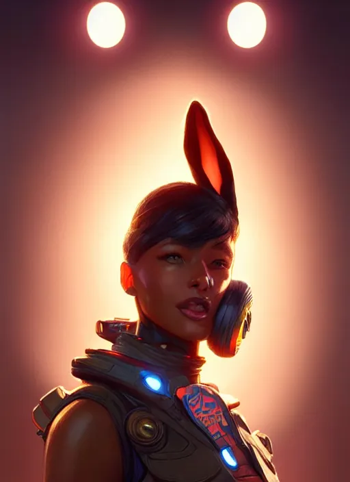 Prompt: portrait of apex legends bugs bunny, intricate, elegant, glowing lights, highly detailed, digital painting, artstation, glamor pose, concept art, smooth, sharp focus, illustration, art by artgerm and greg rutkowski, artey freytag