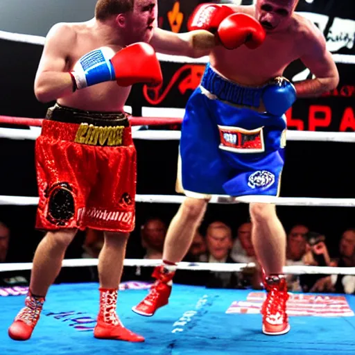 Image similar to two clowns fighting, boxing match, showtime boxing