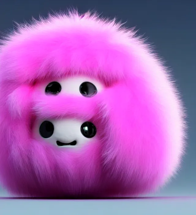 Image similar to high quality 3 d render hyperrealistic very cute small pink little spherical creature, plush mascot, short spiky dense fluffy smooth hair, photo from the side, pink fluffy fur, 1 5 0 mm, beautiful natural soft light, rim light, smooth background, artstation, ultra detailed, elegant, ultra detailed, metallic armor, octane render