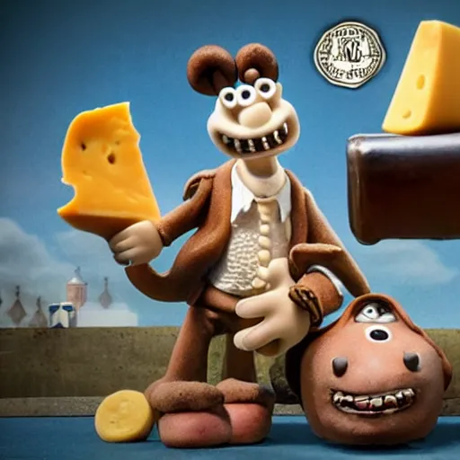 Image similar to wallace and gromit on trial for crimes against cheese, concepts art, ultra detailed, cinematic, epic