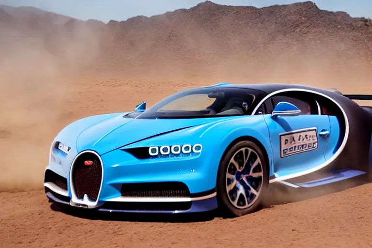 Image similar to bugatti chiron, dakar rally footage, speed, bladerunner