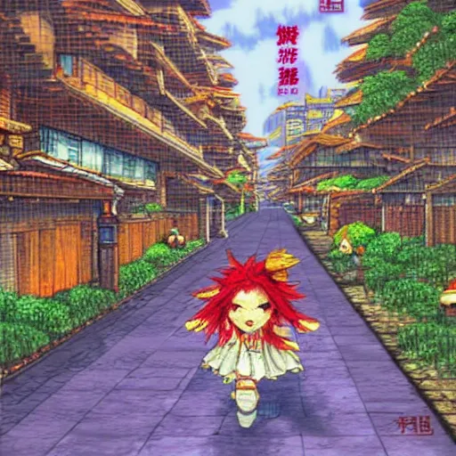 Image similar to streets in hong kong, legend of mana art style