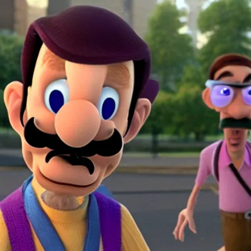 Image similar to waluigi as rickety cricket, it's always sunny in philadelphia, 8 k