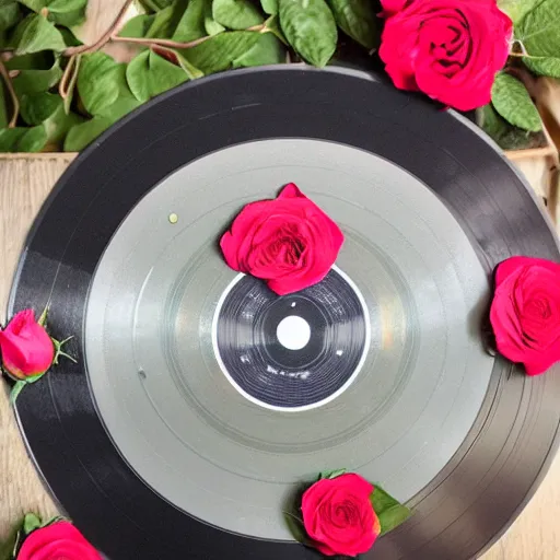 Prompt: roses on a vinyl record