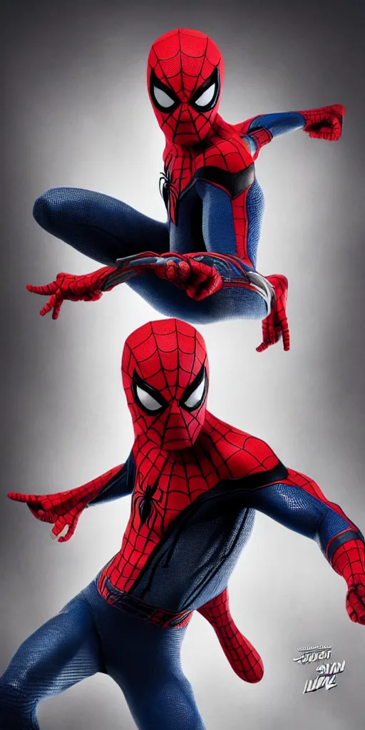 Image similar to Spider-Man's new costume design, intricate webbing, live action, cinematic lighting, rim lighting, 4k, heroic pose