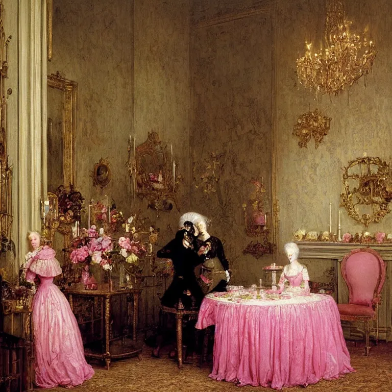 Image similar to Marie Antoinette cutting a pink cake. By Carl Gustav Carus, John Atkinson Grimshaw.