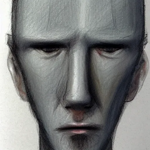 Prompt: colored pencil sketch man with blank eyes, no face, uncanny, unsettling proportions, portrait, man staring, artstation, pencil sketch, shadowy