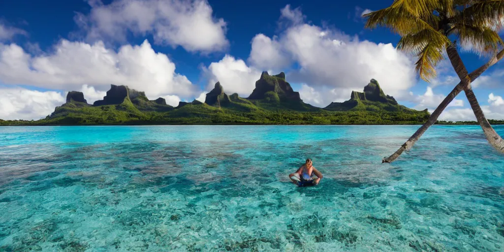 Prompt: i captured this shot last january in the bora bora using the fuji x - t 4 and my trusty fuji 5 0