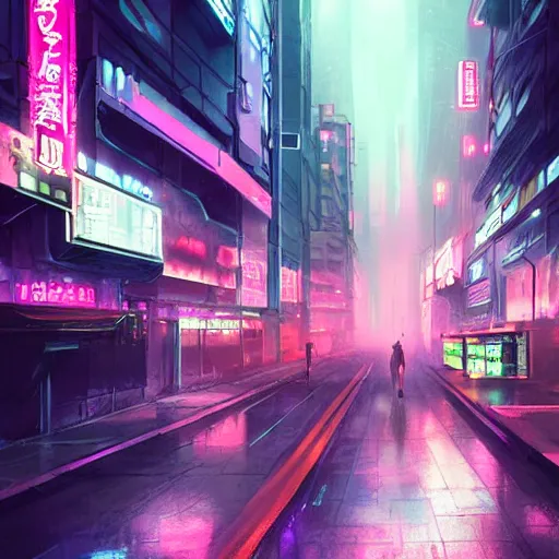 Image similar to cyber punk, futuristic, neo Tokyo, blade runner city concept art, digital matte painting, award winning concept art, neon lights, raining