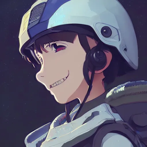Prompt: hyper detailed miltary greebles helmet, illustration concept art anime key visual trending pixiv fanbox by wlop and greg rutkowski and makoto shinkai and studio ghibli and kyoto animation symmetrical facial features