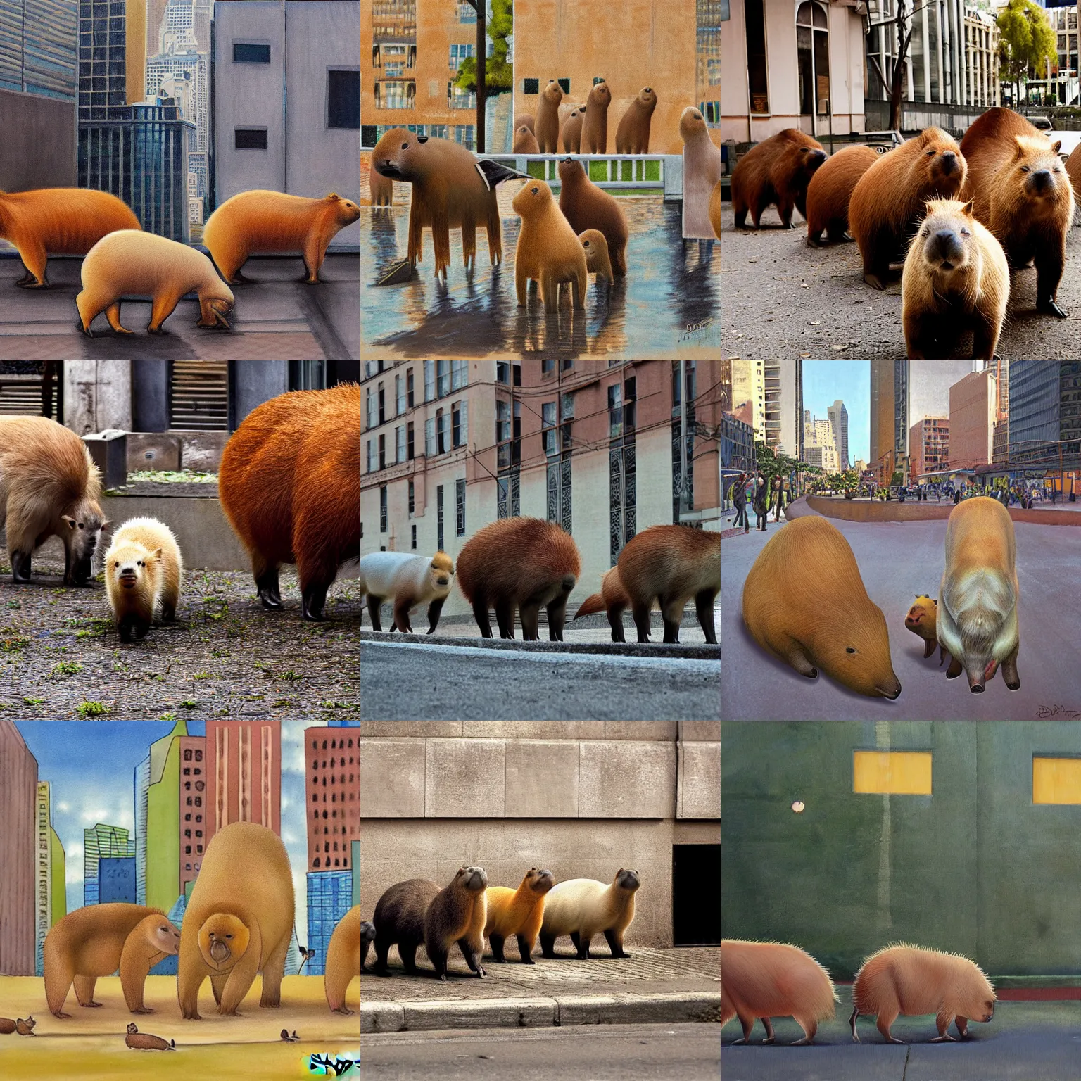 Prompt: capybaras in the city by denise rashidi