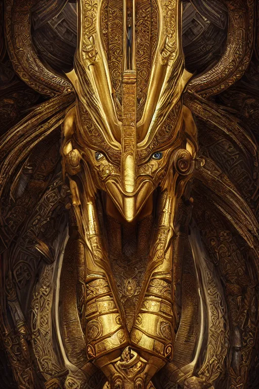 Image similar to fantasy greg rutkowski digital painting of an ornate and royal egyptian old twisted organic ornate engraved with gold wooden staff weapon with a radiant blue crystal on top tip hovering, unreal engine, hyper realism, realistic shading, cinematic composition, blender render, octane render, hdr, detailed textures, photorealistic, 3 5 mm film