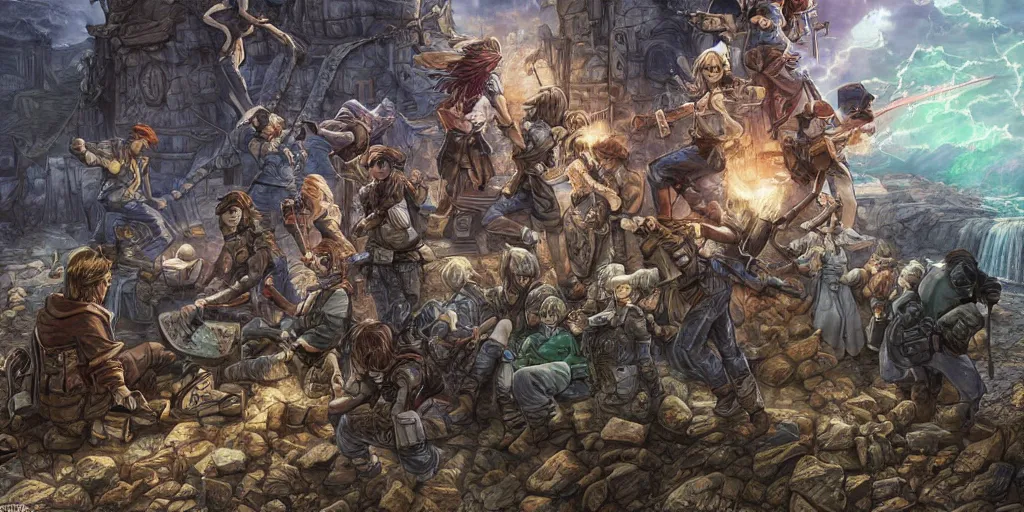 Image similar to now is the time to lift our nation from the quicksands of racial injustice to the solid rock of brotherhood. ultrafine highly detailed colorful illustration, intricate linework, sharp focus, octopath traveler, final fantasy, unreal engine highly rendered, global illumination, radiant light, intricate environment