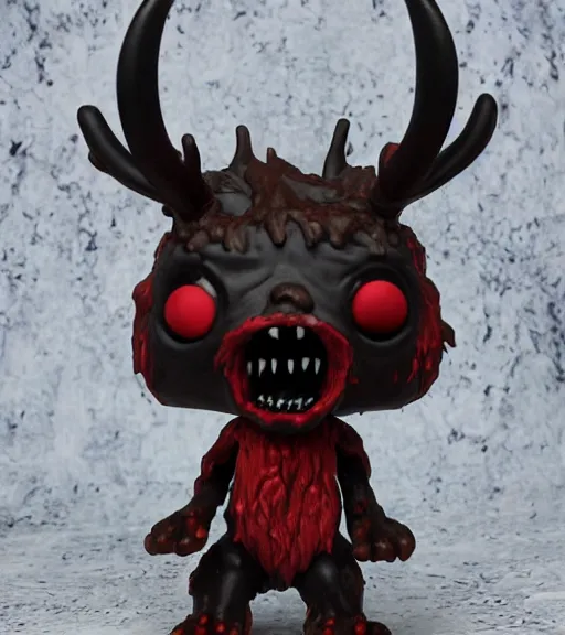 Prompt: limited edition horror themed furry wendigo monster with antlers funko pop still sealed in box, ebay listing