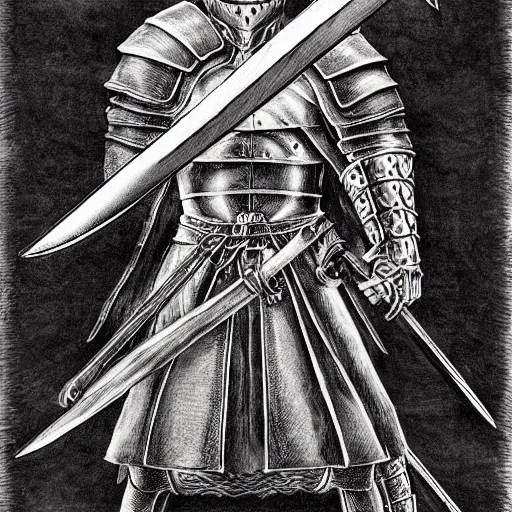 Prompt: a knight with a huge sword, kentaro miura, berserk, symmetrical, high detail