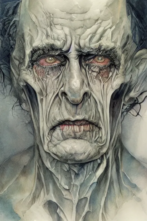 Prompt: beautiful clean water color painting of haunting, scary, portrait study by bernie wrightson, detailed, stunning, realistic