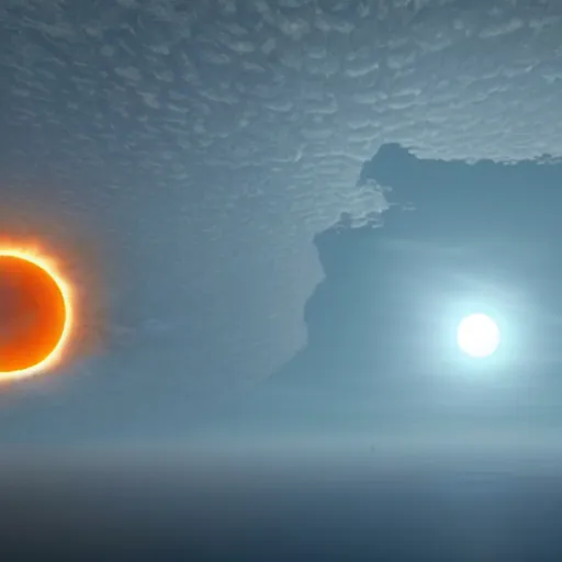 Prompt: hexagon sun shields floating above earth, unreal engine, digital art, solar eclipse, simon stalenhag