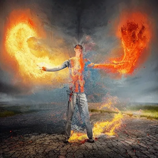 Image similar to extremely realistic Pulsing elemental Virtues figure infused with exploding fire crystals Painting by Erik Johansson