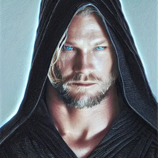 Image similar to Portrait of Travis Fimmel as a sith lord from star wars, full body image, artwork by artgerm, Luminism, Behance HD, medievil spear, broad sword, D&D, extraordinary phenomenon, fantasy, intricately detailed, elegant, digital painting, smooth, sharp focus, art by Greg Rutkowski, art by Ruth Asawa, art by Stephan Martiniere, art by Ted Nasmith, art by H.R. Giger