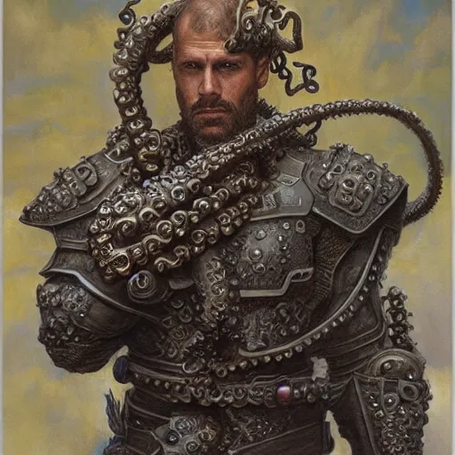 Image similar to portrait of a warrior with tentacles, by donato giancola.