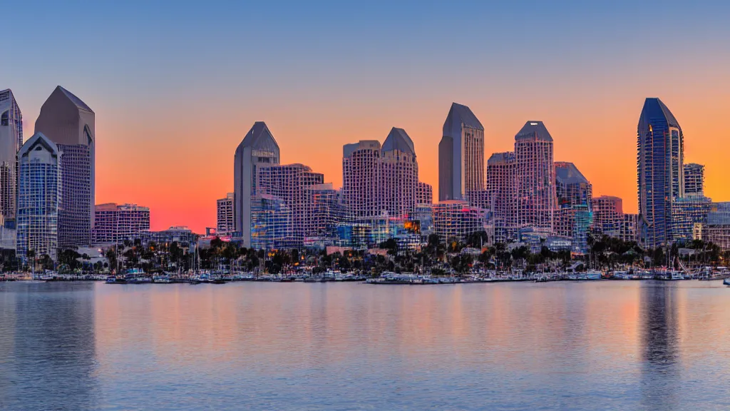 Image similar to a beautiful photo of downtown San Diego at sunset