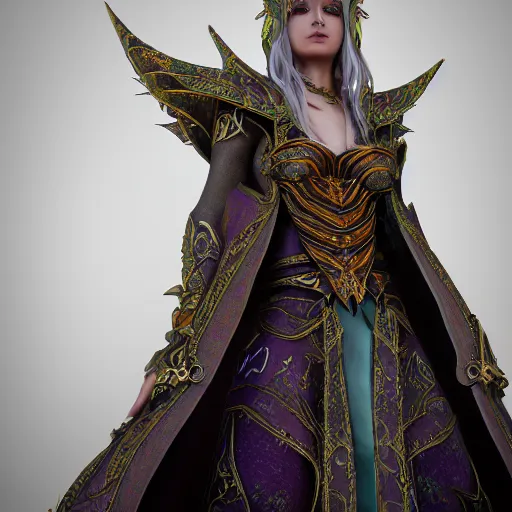 Image similar to a beautiful female fantasy wizard dressed in ornate arcane magical robes in a dungeons and dragons style, close up, 4 k, octane render, detailed