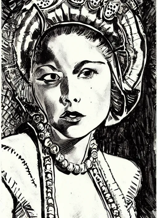 Prompt: portrait of young woman in renaissance dress and renaissance headdress, art by jack kirby