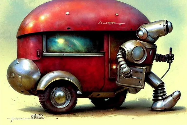 Image similar to adventurer ( ( ( ( ( 1 9 5 0 s retro future robot android mouse wagon. muted colors. ) ) ) ) ) by jean baptiste monge!!!!!!!!!!!!!!!!!!!!!!!!! chrome red