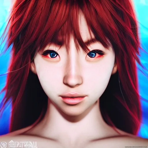 Image similar to Photorealistic Asuka Soryu. Hyperdetailed photorealism, 108 megapixels, amazing depth, glowing rich colors, powerful imagery, psychedelic Overtones, 3D finalrender, 3d shading, cinematic lighting, artstation concept art