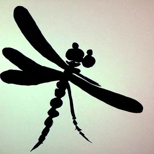 Prompt: zen dragonfly, calligraphy ink