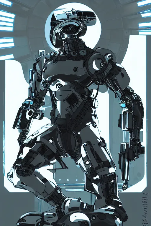 Image similar to cyber cyborg ninja mask helmet metal gear solid artic suit swat commando, global illumination ray tracing hdr fanart arstation by sung choi and eric pfeiffer and gabriel garza and casper konefal, a spectacular view cinematic rays of sunlight comic book illustration, by john kirby