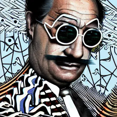 Image similar to portrait of a uncanny artist by Chor Boogie and Salvador Dali collaboration, digital art, mix of aesthetics, close up, high details