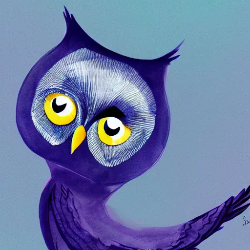 Prompt: an anthromorphised owl, wearing a blue suit, digital art, 4 k