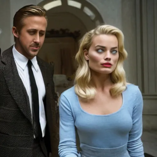 Image similar to still of ryan gosling and margot robbie, in rocky