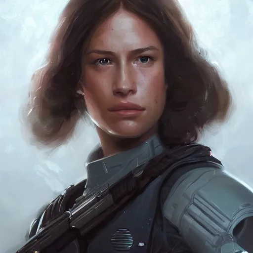 Image similar to portrait of a young woman by greg rutkowski, jaina solo, wearing the tactical gear of the galactic alliance, star wars expanded universe, she is about 1 6 years old, highly detailed portrait, digital painting, artstation, concept art, smooth, sharp foccus ilustration, artstation hq