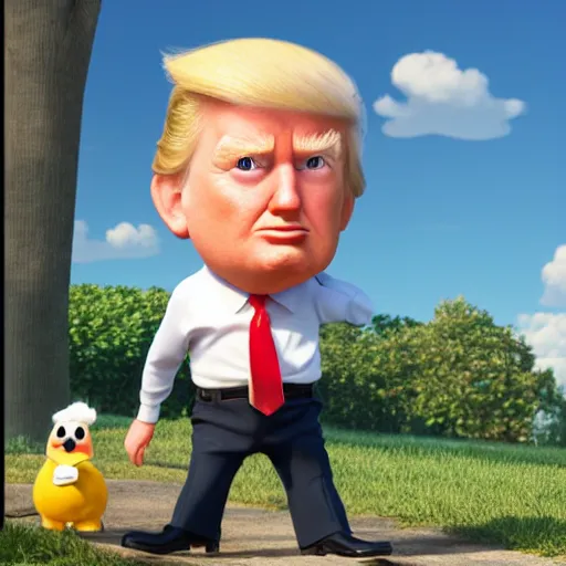 Prompt: a wholesome animation key shot of chibi donald trump, pixar and disney animation, sharp, very detailed, high resolution, rendered in unreal engine 5, key art by greg rutkowski, bloom, dramatic lighting