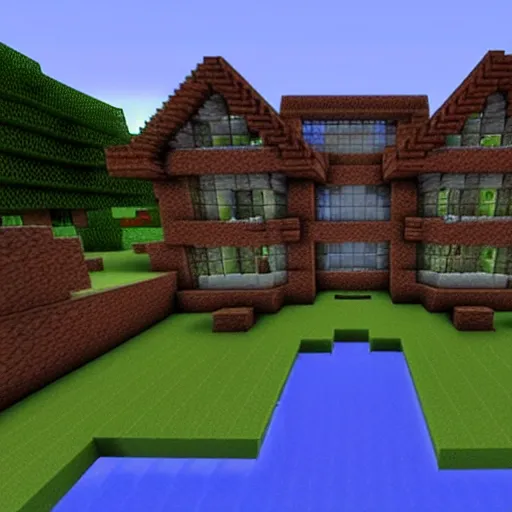 Prompt: Minecraft mansion, four stories, lit with glowstone, lots of windows