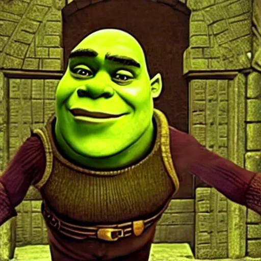 Image similar to Shrek as Neo from the Matrix, early screen test. Neo, neo, neo, neo