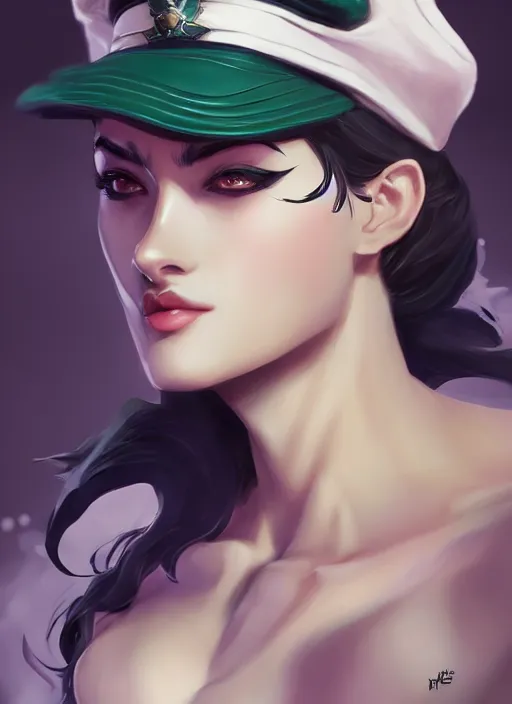 Image similar to a highly detailed illustration of beautiful girl cosplaying jotaro kujo, hyperdetailed perfect face, dramatic pose, intricate, elegant, highly detailed, centered, digital painting, artstation, concept art, smooth, sharp focus, league of legends concept art, wlop.