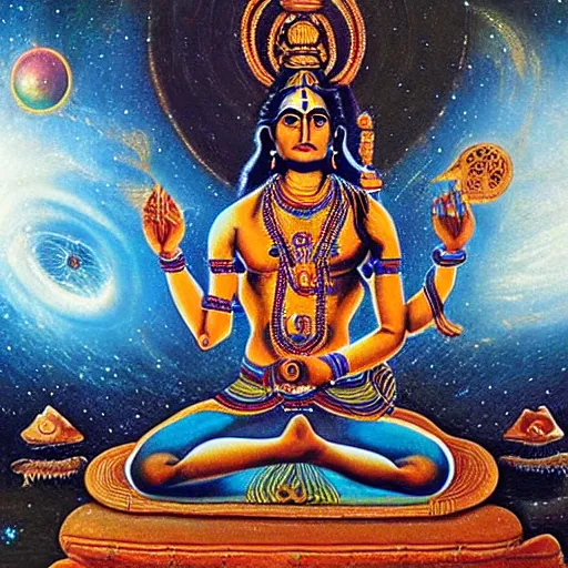 Prompt: Epic wide angle portrait of Shiva generating the universe with his lingan, visionary painting, realistic