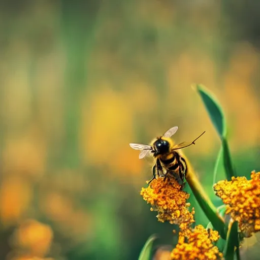 Image similar to a bee landing on a burning flower, the forest is on fire, there is fire everywhere, beautiful macro photography, perfect focus, nice composition