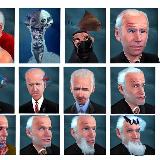 Prompt: joe biden sharkman, animal transformation, lovecraftian sea creature, caricature, gta 5 portrait